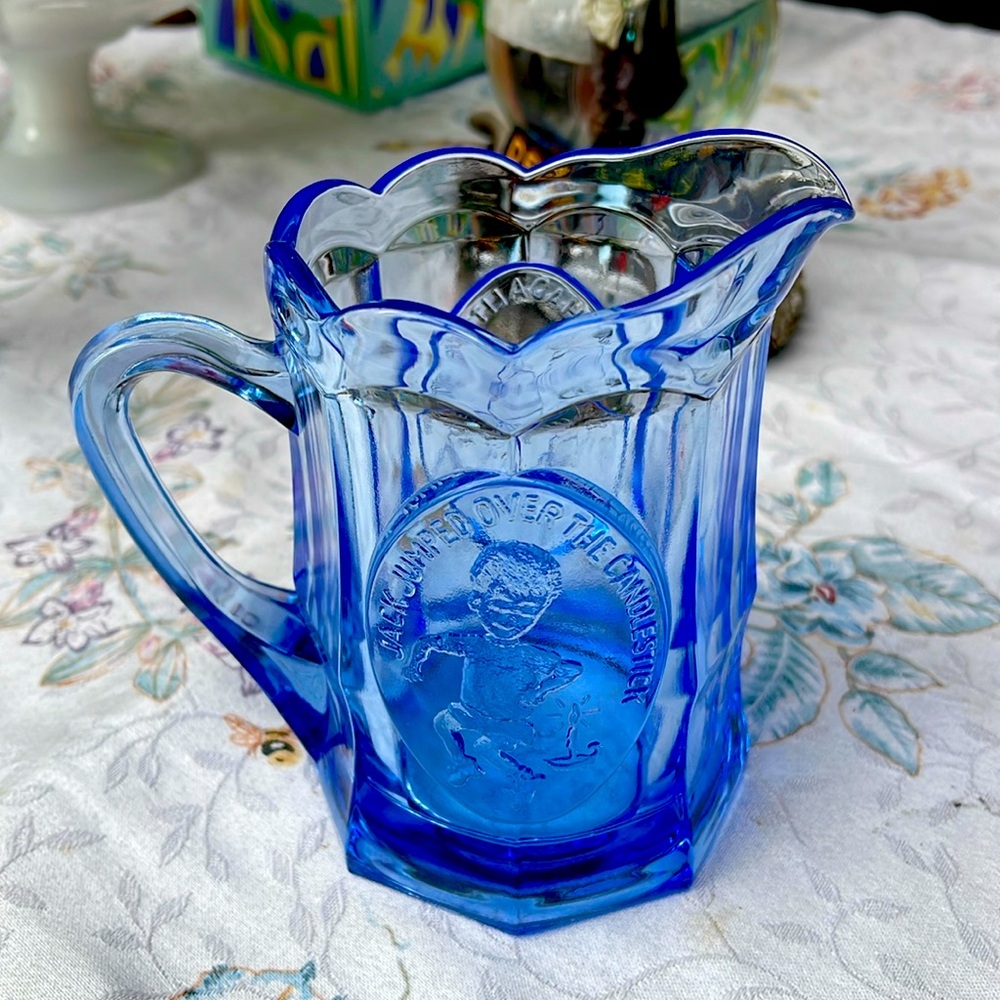 Vintage Tiara Blue Glass Pitcher mug